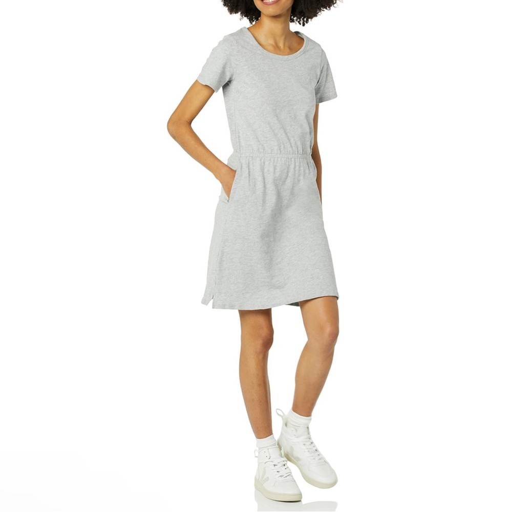 New Amazon Essentials Basic Grey Stretch Waist Mini Dress Size Medium